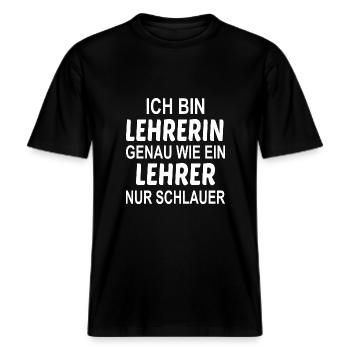 Lehrerin Cooler Spruch Geschenk -  RELAXED FIT Unisex Organic T-Shirt - Schwarz - Vorne - Alina (178cm) & Michal (187cm)