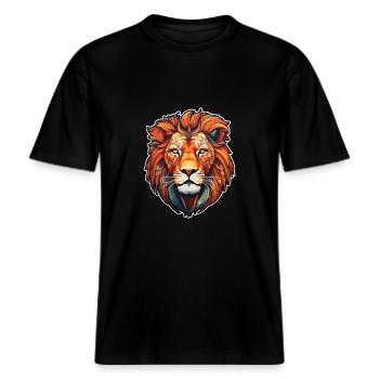 Löwenkopf -  RELAXED FIT Unisex Organic T-Shirt - Schwarz - Vorne - Alina (178cm) & Michal (187cm)