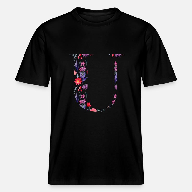 Blumen personalisierter U-Brief - Geschenkidee -  RELAXED FIT Unisex Organic T-Shirt - Schwarz