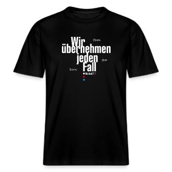 Die Drei ??? Wir übernehmen jeden Fall -  RELAXED FIT Unisex Organic T-Shirt - Schwarz - Vorne - Alina (178cm) & Michal (187cm)