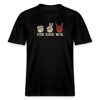 Stein Schere Metal Band Heavy Metal Musik -  RELAXED FIT Unisex Organic T-Shirt - Schwarz - Vorne - Alina (178cm) & Michal (187cm)