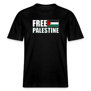 Free Palestine -  RELAXED FIT Unisex Organic T-Shirt - Schwarz - Vorne - Alina (178cm) & Michal (187cm)