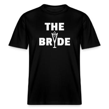 The Bride Bubbly (Hen Night Party / White) -  RELAXED FIT Unisex Organic T-Shirt - black - Front - Alina (178cm) & Michal (187cm)