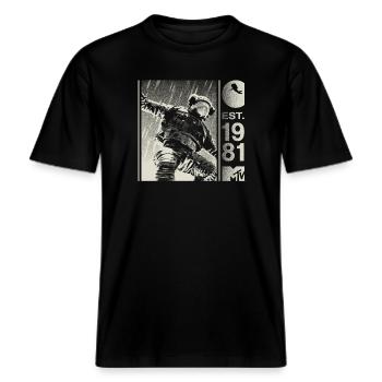 MTV Astronaut Est. 1981 Cooles Design -  RELAXED FIT Unisex Organic T-Shirt - Schwarz - Vorne - Alina (178cm) & Michal (187cm)
