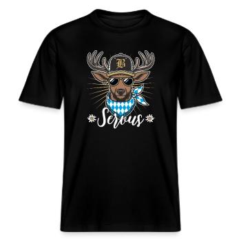 Trachten Ersatz Servus Bayern Cooler Hirsch Männer -  RELAXED FIT Unisex Organic T-Shirt - Schwarz - Vorne - Alina (178cm) & Michal (187cm)