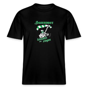 Hannover kämpfen und siegen No II -  RELAXED FIT Unisex Organic T-Shirt - Schwarz - Vorne - Alina (178cm) & Michal (187cm)