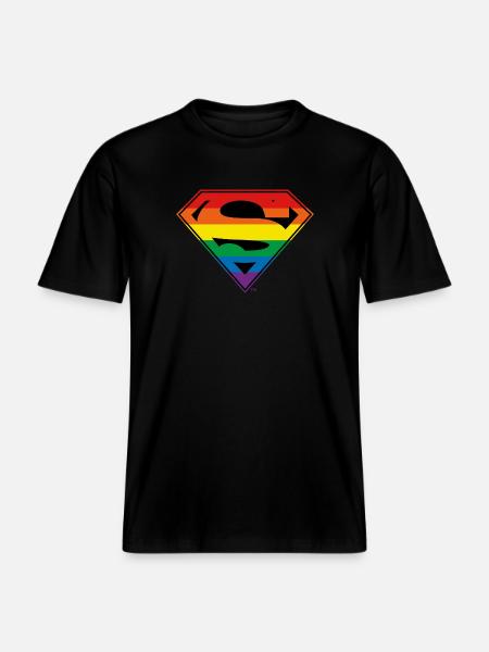Justice League Superman Rainbow Logo -  RELAXED FIT Unisex Organic T-Shirt - black