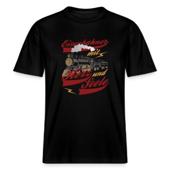 Eisenbahn Eisenbahner Vintage -  RELAXED FIT Unisex Organic T-Shirt - Schwarz - Vorne - Alina (178cm) & Michal (187cm)