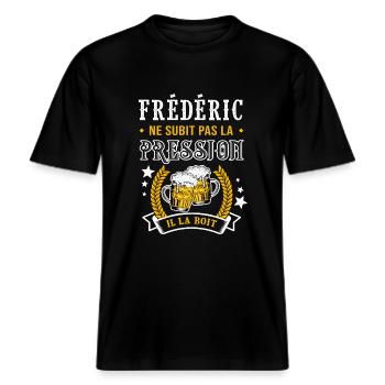 Frédéric bière frédéric cadeau frederic fête -  T-shirt unisexe RELAXED FIT en coton bio - noir - Devant - Alina (178cm) & Michal (187cm)