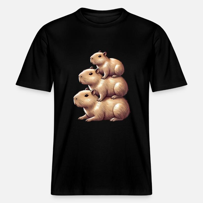 Capybaras empilés mignon conception d’animaux -  T-shirt unisexe RELAXED FIT en coton bio - noir