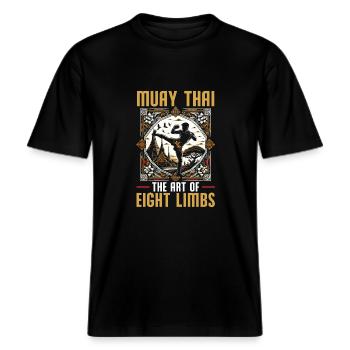 Muay Thai Kämpfer Kickboxen Kickboxer Thailand -  RELAXED FIT Unisex Organic T-Shirt - Schwarz - Vorne - Alina (178cm) & Michal (187cm)
