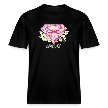 Superman 'S-Shield Mom' -  T-shirt unisexe RELAXED FIT en coton bio - noir - Devant - Alina (178cm) & Michal (187cm)