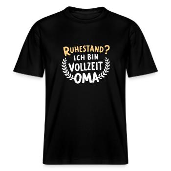 Ruhestand Vollzeit-Oma Rentnerin Abschiedsgeschenk -  RELAXED FIT Unisex Organic T-Shirt - Schwarz - Vorne - Alina (178cm) & Michal (187cm)