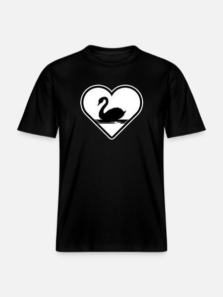 Svan "Svan i hjärtat" kär i naturen vid Svansjön -  Unisex ekologisk T-shirt med avslappnad passform - svart