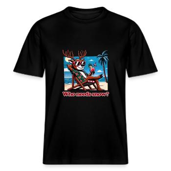 witziges Anti Weihnachten Rentier im Urlaub -  RELAXED FIT Unisex Organic T-Shirt - Schwarz - Vorne - Alina (178cm) & Michal (187cm)