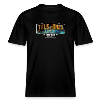 Die drei ??? Rocky Beach Jonas Wohnwagen -  RELAXED FIT Unisex Organic T-Shirt - Schwarz - Vorne - Alina (178cm) & Michal (187cm)