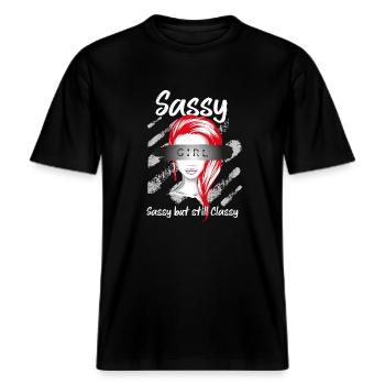 Sassy but still classy -  RELAXED FIT Unisex Organic T-Shirt - black - Front - Alina (178cm) & Michal (187cm)