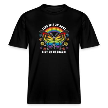 Antifaschistisches LGBTQ+ Anti Homophobie Protest -  RELAXED FIT Unisex Organic T-Shirt - Schwarz - Vorne - Alina (178cm) & Michal (187cm)