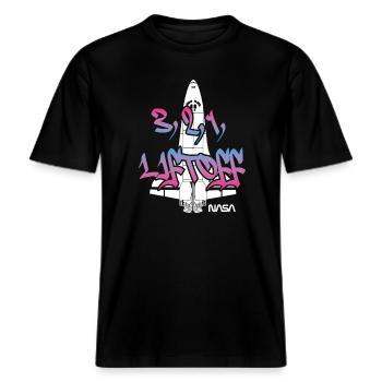 NASA Spaceshuttle 3, 2, 1 Liftoff Cooles Design -  RELAXED FIT Unisex Organic T-Shirt - Schwarz - Vorne - Alina (178cm) & Michal (187cm)