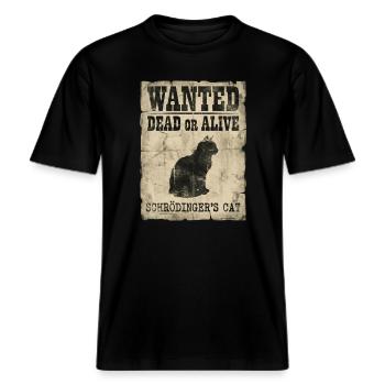 Schrödingers Katze gesucht Tot-oder-lebendig Physik-Wortspiel -  RELAXED FIT Unisex Organic T-Shirt - Schwarz - Vorne - Alina (178cm) & Michal (187cm)
