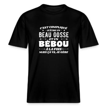 Compliqué Beau Gosse et Bébou -  T-shirt unisexe RELAXED FIT en coton bio - noir - Devant - Alina (178cm) & Michal (187cm)