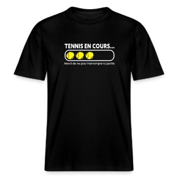 Tennis En Cours Partie -  T-shirt unisexe RELAXED FIT en coton bio - noir - Devant - Alina (178cm) & Michal (187cm)