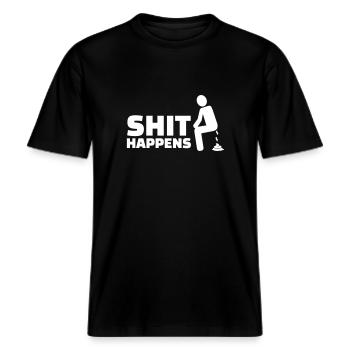 Shit happens -  RELAXED FIT Unisex Organic T-Shirt - Schwarz - Vorne - Alina (178cm) & Michal (187cm)