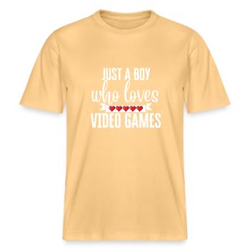 Aimer les jeux vidéo -  T-shirt unisexe RELAXED FIT en coton bio - jaune délavé - Devant - Alina (178cm) & Michal (187cm)