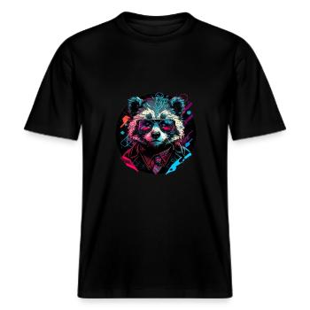 Waschbär Unternehmen -  RELAXED FIT Unisex Organic T-Shirt - Schwarz - Vorne - Alina (178cm) & Michal (187cm)