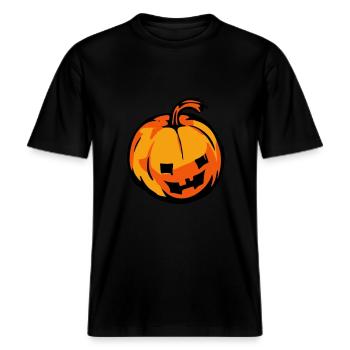 pumpkin -  RELAXED FIT Unisex Organic T-Shirt - black - Front - Alina (178cm) & Michal (187cm)