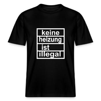 keine heizung ist illegal - Vers.2 -  RELAXED FIT Unisex Organic T-Shirt - Schwarz - Vorne - Alina (178cm) & Michal (187cm)