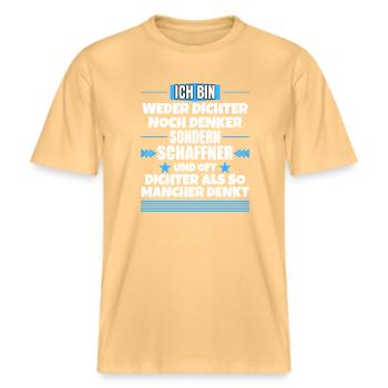 Neither poet nor thinker, but conductor -  RELAXED FIT Unisex Organic T-Shirt - washed yellow - Front - Alina (178cm) & Michal (187cm)