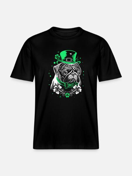 Pug with St Patrick's Day Hat - RELAXED FIT Unisex Organic T-Shirt - black