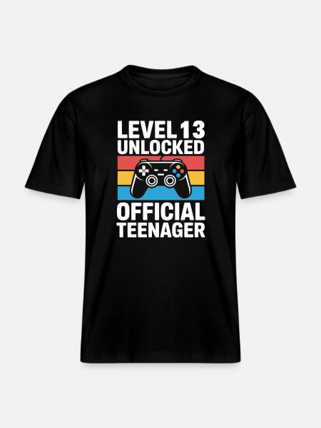 Level 13 Unlocked Official Teenager -  RELAXED FIT Unisex Organic T-Shirt - black