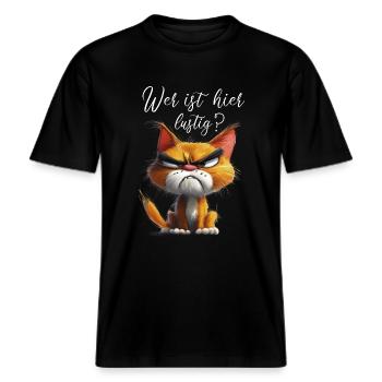 wer ist hier lustig katze -  RELAXED FIT Unisex Organic T-Shirt - Schwarz - Vorne - Alina (178cm) & Michal (187cm)