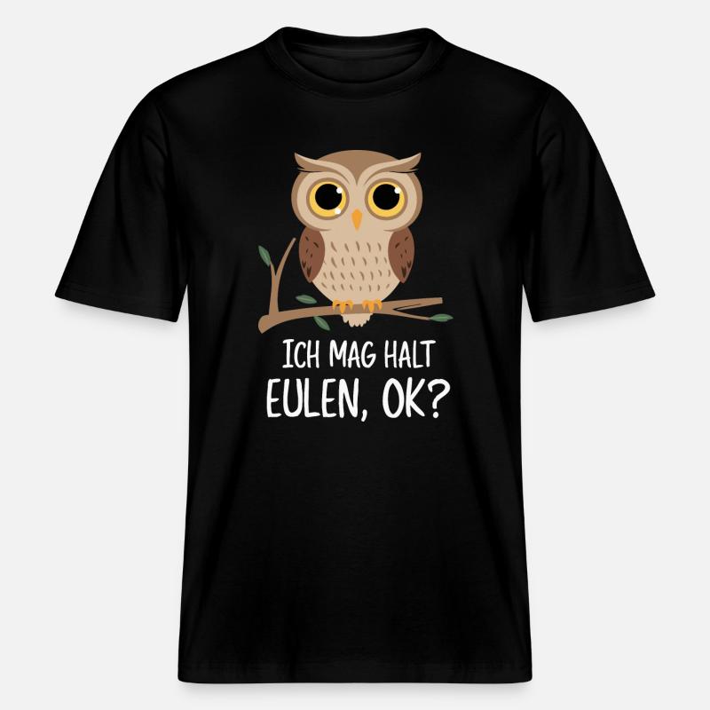 Nachteule Eule Eulen Vogel -  RELAXED FIT Unisex Organic T-Shirt - Schwarz