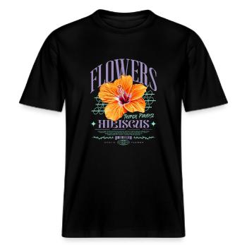 Hibiskusblüte Hibiskus Blume -  RELAXED FIT Unisex Organic T-Shirt - Schwarz - Vorne - Alina (178cm) & Michal (187cm)