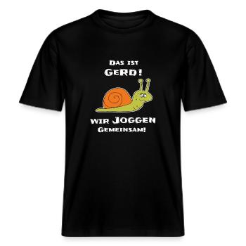 Lustige Schnecke Joggen -  RELAXED FIT Unisex Organic T-Shirt - Schwarz - Vorne - Alina (178cm) & Michal (187cm)
