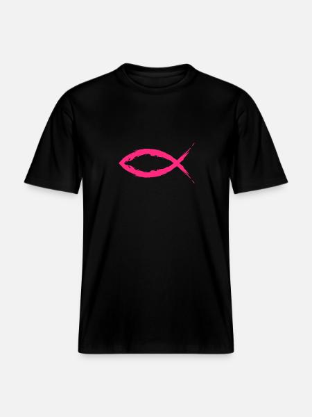Fish Christianity symbol religion church pink -  RELAXED FIT Unisex Organic T-Shirt - black