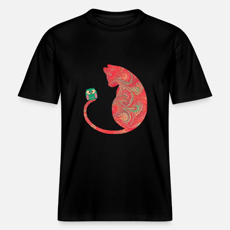 katze mit eule e 91 -  RELAXED FIT Unisex Organic T-Shirt - Schwarz