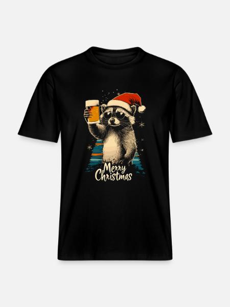 Bière de Noël Raton laveur - T-shirt unisexe RELAXED FIT en coton bio - noir