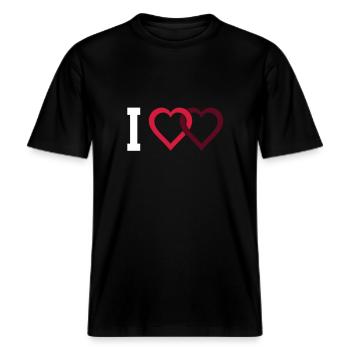 I love -  RELAXED FIT Unisex Organic T-Shirt - Schwarz - Vorne - Alina (178cm) & Michal (187cm)