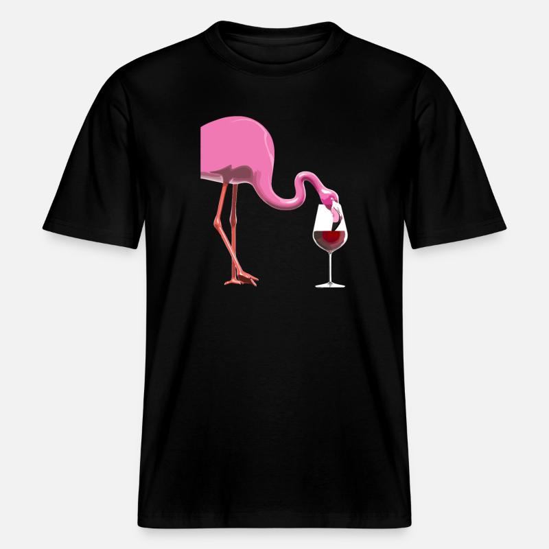 Flamingo mit Weinglas - RELAXED FIT Unisex Organic T-Shirt - Schwarz
