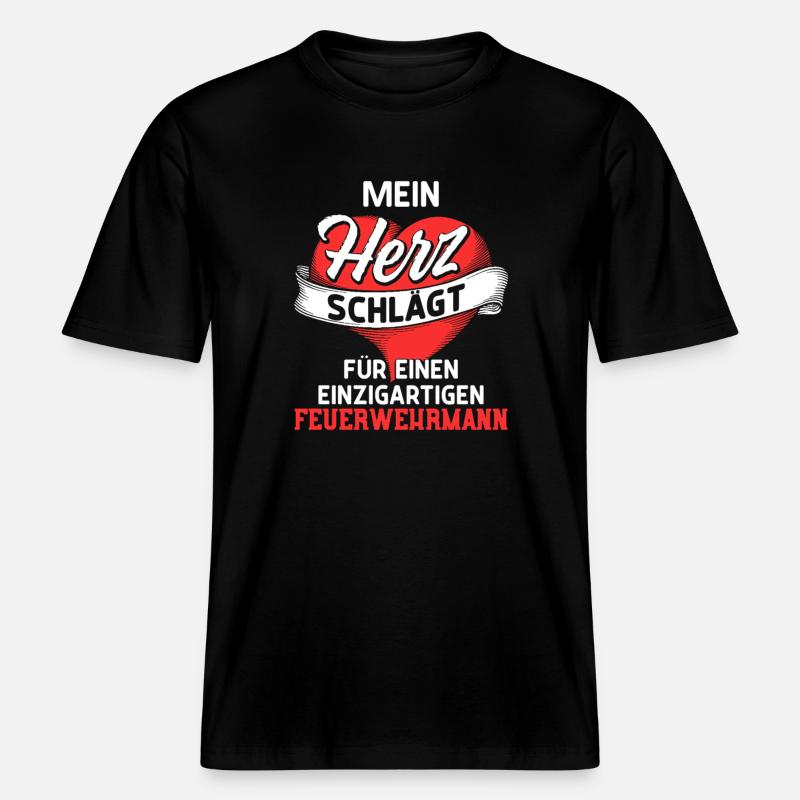 Heart beats for a firefighter -  RELAXED FIT Unisex Organic T-Shirt - black