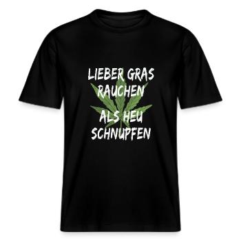 Lieber Gras Rauchen Als Heuschnupfen -  RELAXED FIT Unisex Organic T-Shirt - Schwarz - Vorne - Alina (178cm) & Michal (187cm)