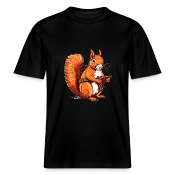 Einzigartiges und schwer bewaffnetes Eichhörnchen -  RELAXED FIT Unisex Organic T-Shirt - Schwarz - Vorne - Alina (178cm) & Michal (187cm)