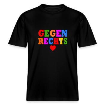 Gegen rechts -  RELAXED FIT Unisex Organic T-Shirt - Schwarz - Vorne - Alina (178cm) & Michal (187cm)
