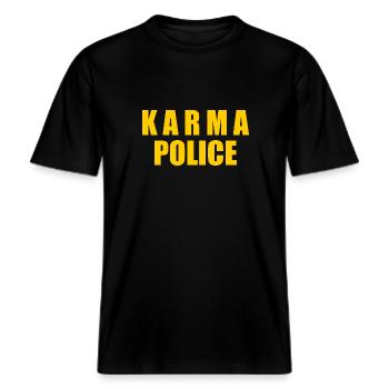 Karma police -  RELAXED FIT Unisex Organic T-Shirt - black - Front - Alina (178cm) & Michal (187cm)