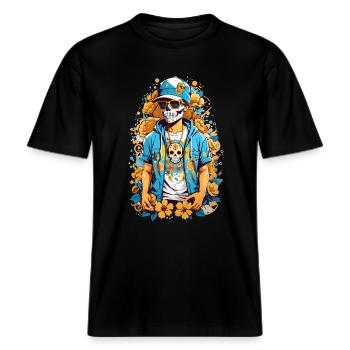 Sugar Skull -  RELAXED FIT Unisex Organic T-Shirt - black - Front - Alina (178cm) & Michal (187cm)