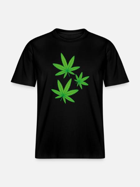 Feuilles de cannabis vertes -  T-shirt unisexe RELAXED FIT en coton bio - noir